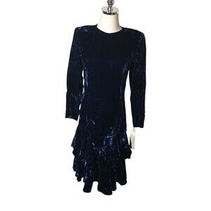 Ricki Lang Nuit Dress Women's Size 8 Blue Midi Open Back Vintage